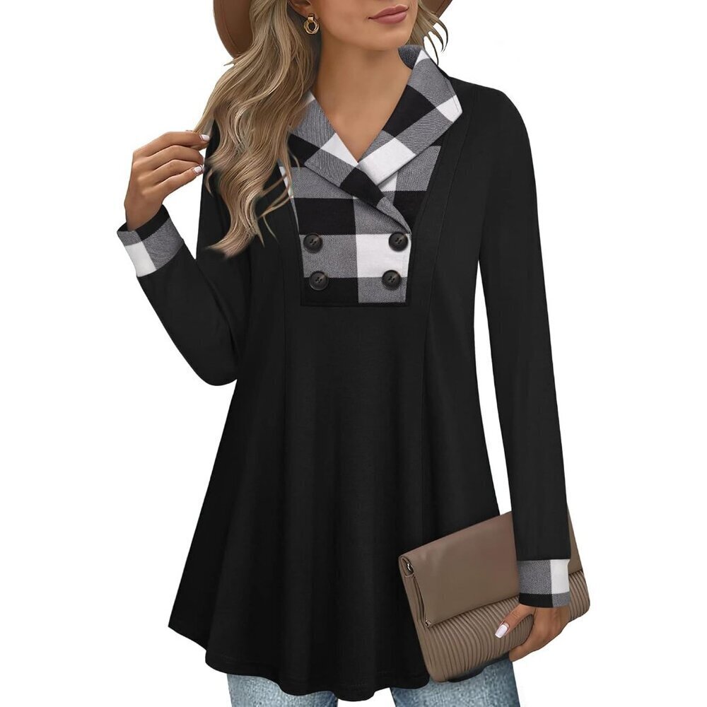 Womens Long Sleeve V Neck Sweatshirt with Buttons Casual Tunic Top